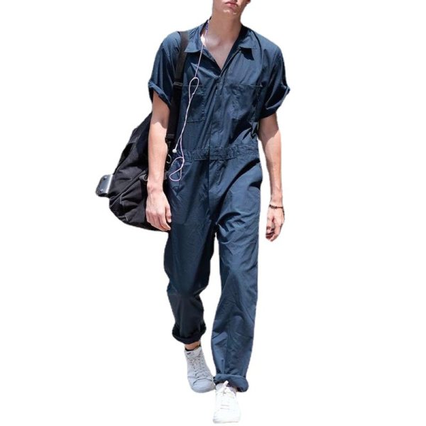画像1: Unisex Cotton short-sleeved Jumpsuit overalls ユニセックス コットン 半袖 オーバーオール つなぎ ジャンプスーツ (1)