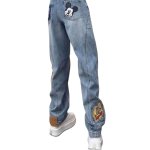 画像7: Unisex Vintage Wash barrel wide leg Denim pants Tom and Jerry Mickey patchJeans ユニセックス 男女兼用  逆さデザイン ヴィンテージウォッシュ トムとジェリー ミッキー ワッペン付きバレルレッグ デニム パンツ ジーンズ (7)