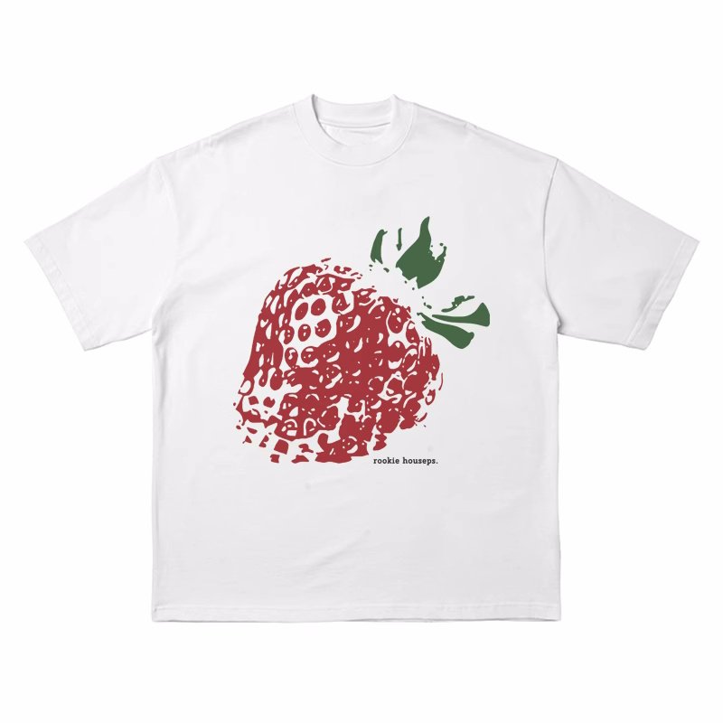 画像2: Unisex Big Strawberry Print Print T-Shirt  ビッグストロベリー苺 プリント 半袖ラウンドネック Tシャツ ユニセックス 男女兼用  (2)