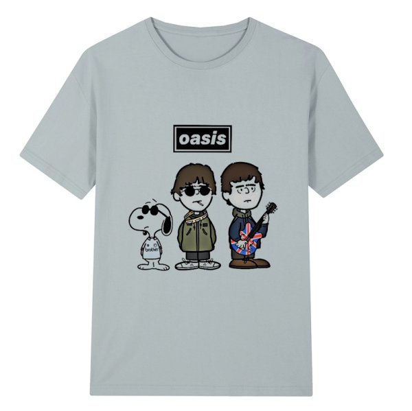 画像1: Unisex Oasi Band x Snoopy Band Vintage Style T-Shirt   オアシス ×スヌーピー ヴィンテージスタイル 古着風 ヴィンテージ風 プリント 半袖ラウンドネック Tシャツ ユニセックス 男女兼用 バンドT (1)