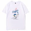 画像1: Unisex LA Dodgers x Baseball Snoopy T-Shirt   LAドジャース×ベースボールスヌーピー  プリント 半袖ラウンドネック Tシャツ ユニセックス 男女兼用 バンドT (1)