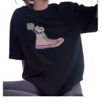 画像2: Unisex Snoopy x High-top Canvas Sneakers Print T-Shirt   スヌーピー ×キャンバスハイカットスニーカープリント 半袖ラウンドネック Tシャツ ユニセックス 男女兼用  (2)
