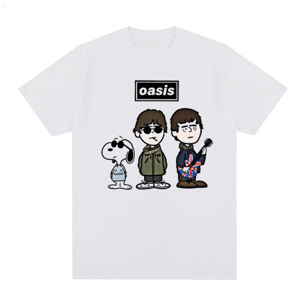 画像1: Unisex Oasis Band x Snoopy Band Vintage Style T-Shirt   即納オアシス ×スヌーピー ヴィンテージスタイル 古着風 ヴィンテージ風 プリント 半袖ラウンドネック Tシャツ ユニセックス 男女兼用 バンドT (1)