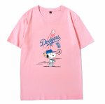画像10: Unisex LA Dodgers x Baseball Snoopy T-Shirt   LAドジャース×ベースボールスヌーピー  プリント 半袖ラウンドネック Tシャツ ユニセックス 男女兼用 バンドT (10)