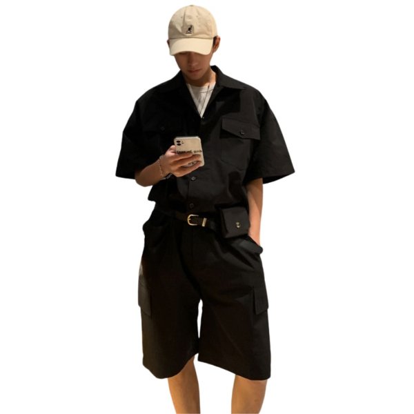 画像1: Unisex Cotton short-sleeved military cargo Jumpsuit overalls ユニセックス コットン 半袖 ミリタリー カーゴ オーバーオール つなぎ ジャンプスーツ (1)