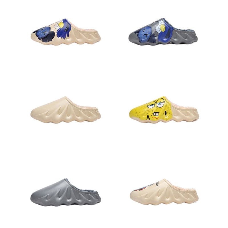 画像9: Men's Sesame Street x kaws spongebob Eco fur slip on shoes EVA Waterproof sandal ユニセックス 男女兼用 セサミストリート×カウズ  スポンジボブ ボア付き スリッポン サンダル シューズ (9)