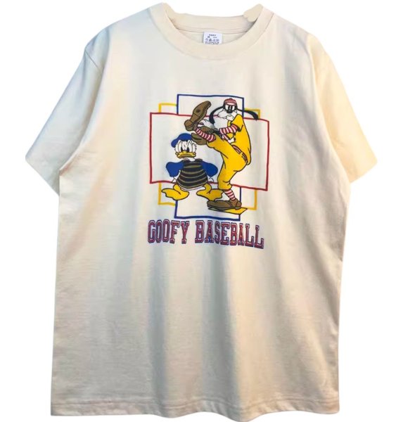 画像1: Unisex Goofy & Donald Duck baseball print T-Shirt   グーフィ&ドナルドダックベイスボールプリント 半袖ラウンドネック Tシャツ ユニセックス 男女兼用  (1)