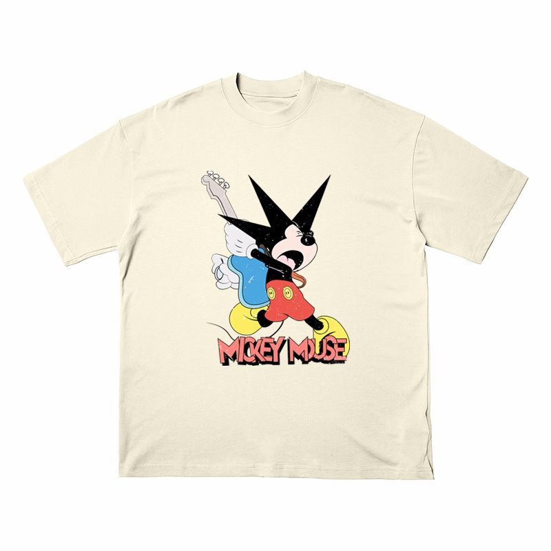 画像2: Unisex Rock Star Mickey Mouse print T-Shirt   ロックスターミッキーマウス プリント 半袖ラウンドネック Tシャツ ユニセックス 男女兼用 バンドT (2)