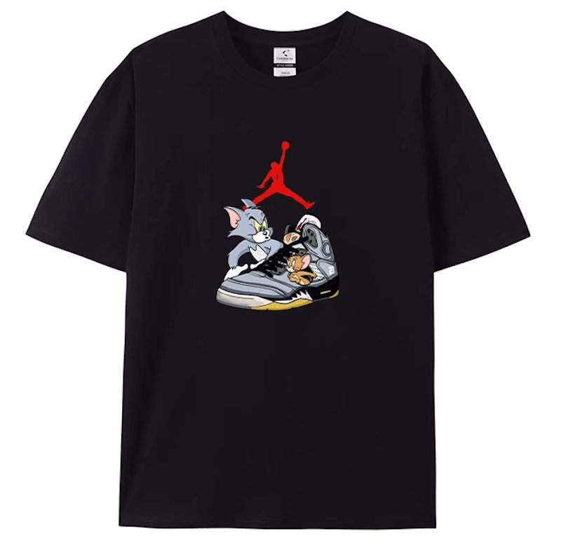 画像1: Unisex Tom and Jerry & Sneakers print T-Shirt   トムとジェリー＆スニーカー プリント 半袖ラウンドネック Tシャツ ユニセックス 男女兼用 バンドT (1)
