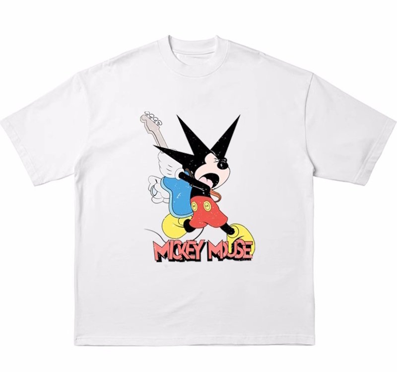 画像1: Unisex Rock Star Mickey Mouse print T-Shirt   ロックスターミッキーマウス プリント 半袖ラウンドネック Tシャツ ユニセックス 男女兼用 バンドT (1)