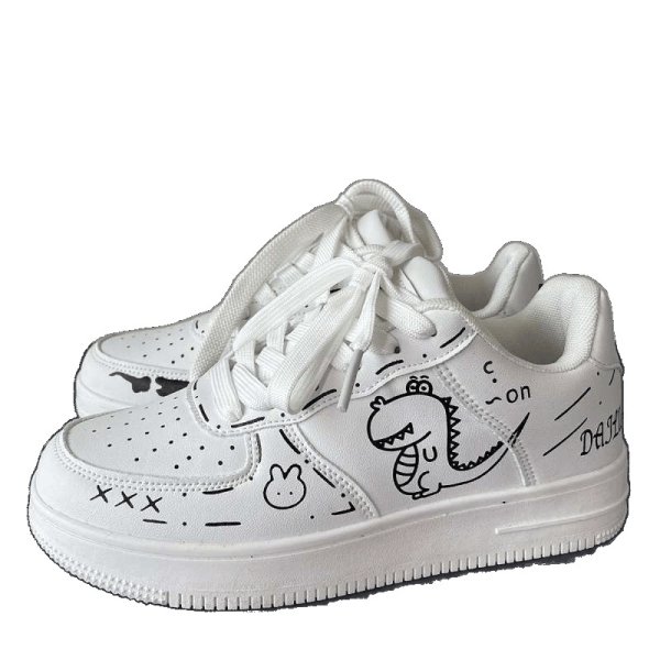 画像1: Dinosaur Graffiti Leather Lace-ups sneakers 男女兼用ユニセックス恐竜ダイナソーグラフィティレザーレースアップスニーカー (1)