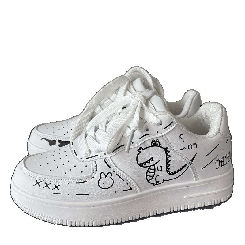 画像1: Dinosaur Graffiti Leather Lace-ups sneakers 男女兼用ユニセックス恐竜ダイナソーグラフィティレザーレースアップスニーカー (1)
