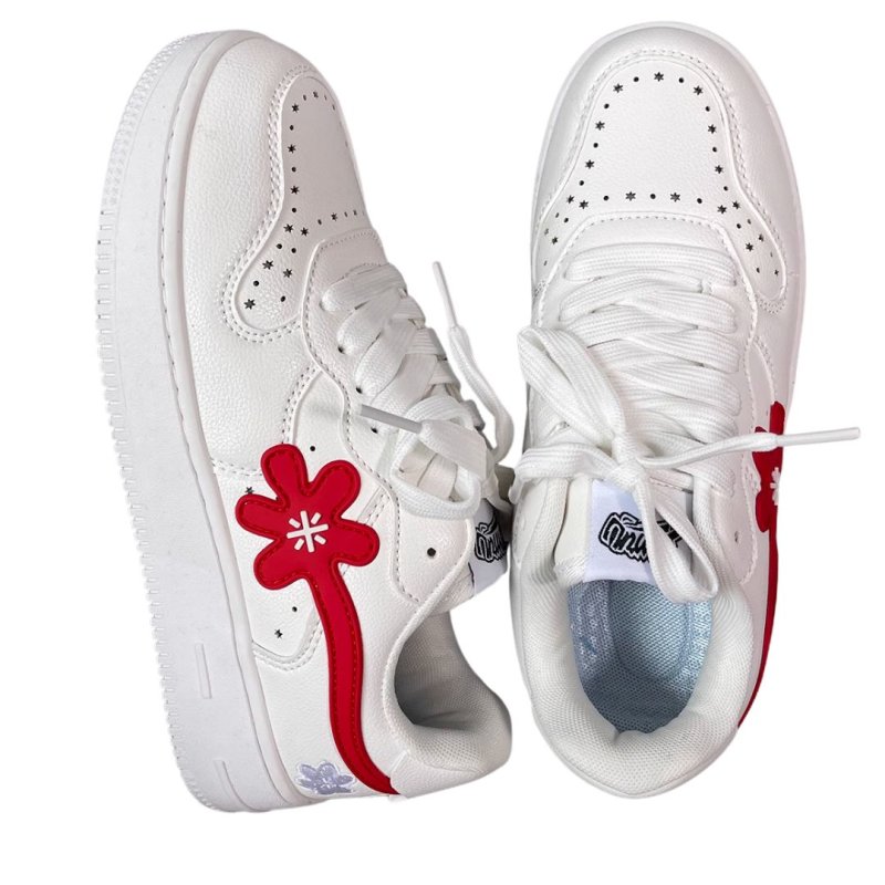 画像2: Leather lace-up sneakers with flower applique sneakers Shoes ユニセックス 男女兼用フラワーアップリケレザーレースアップスニーカー (2)