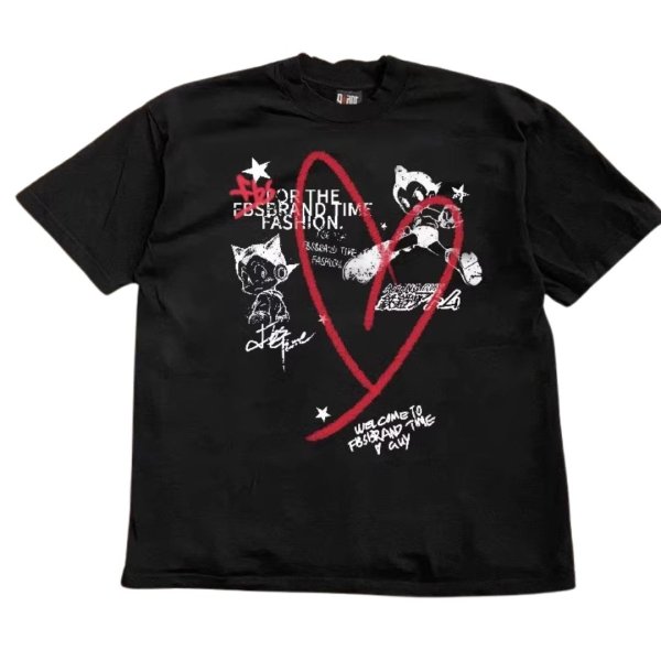 画像1: Unisex Astro Boy & Heart Graphic Print T-Shirt  アストロボーイアトム＆ハートグラフィックプリント 半袖ラウンドネック Tシャツ ユニセックス 男女兼用 (1)