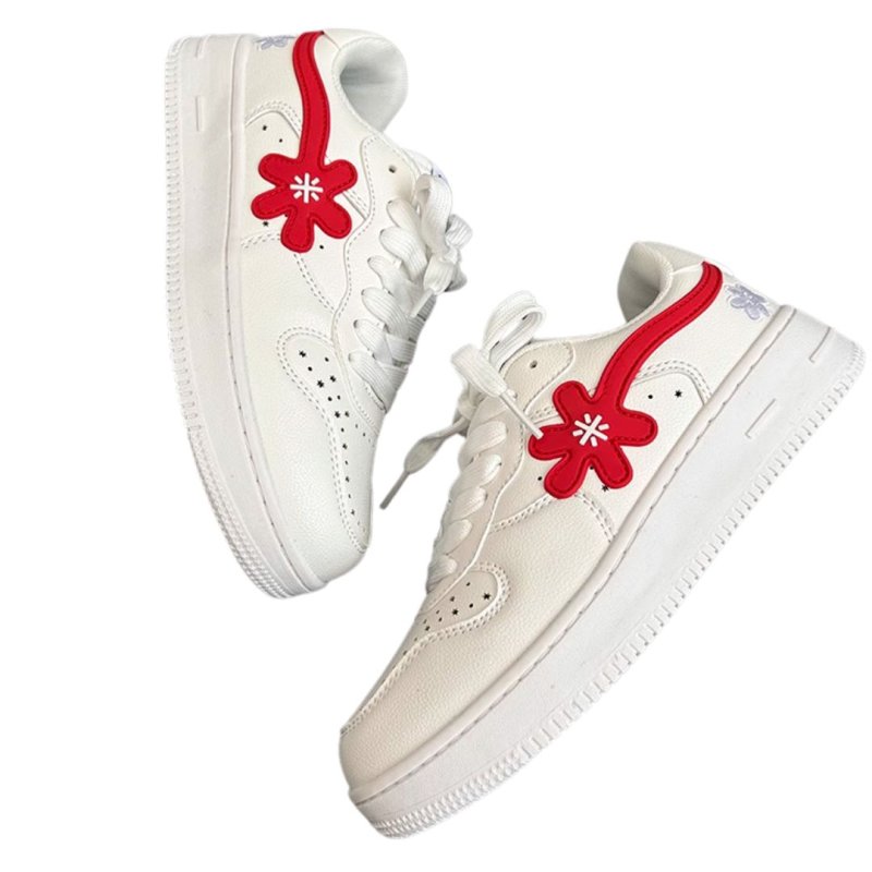 画像3: Leather lace-up sneakers with flower applique sneakers Shoes ユニセックス 男女兼用フラワーアップリケレザーレースアップスニーカー (3)