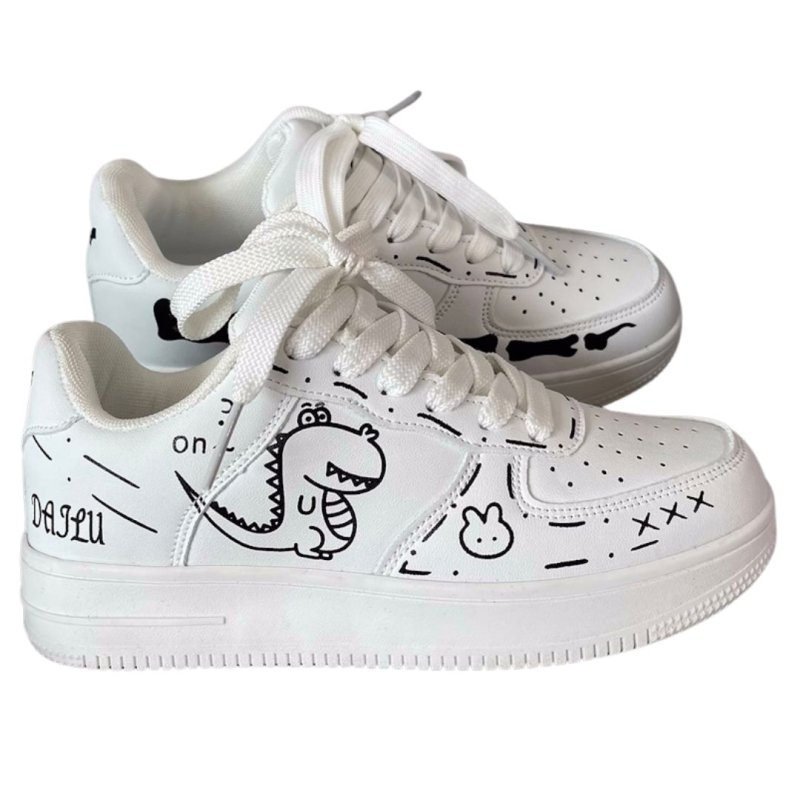 画像3: Dinosaur Graffiti Leather Lace-ups sneakers 男女兼用ユニセックス恐竜ダイナソーグラフィティレザーレースアップスニーカー (3)