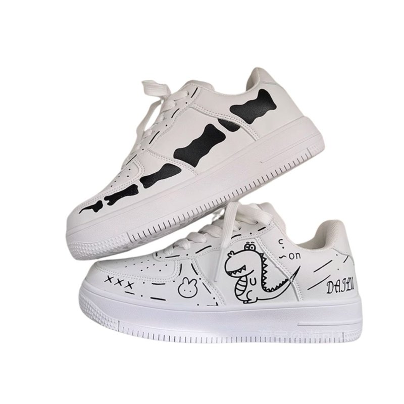 画像2: Dinosaur Graffiti Leather Lace-ups sneakers 男女兼用ユニセックス恐竜ダイナソーグラフィティレザーレースアップスニーカー (2)