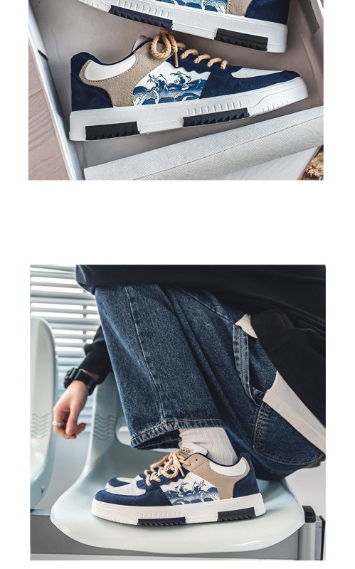 画像2:  Men's Smile & Ukiyo-e By coloroff whize leather sneaker shoes ユニセックス男女兼用浮世絵レースアップ バイカラーレザースニーカー カジュアル シューズ (2)