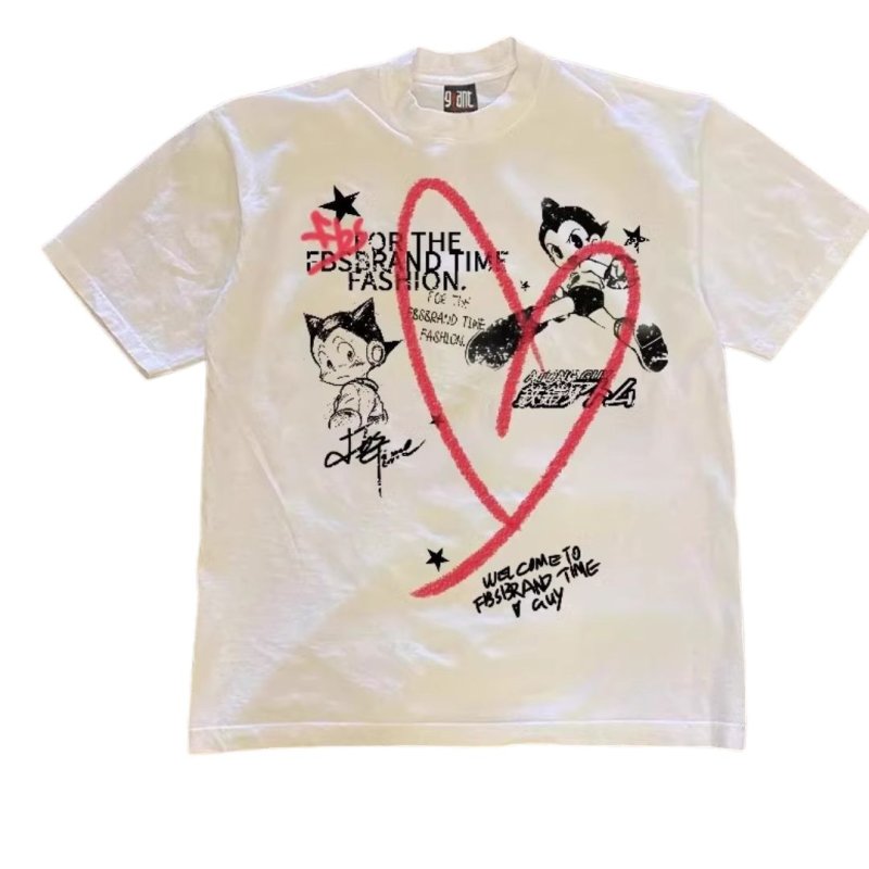 画像2: Unisex Astro Boy & Heart Graphic Print T-Shirt  アストロボーイアトム&ハートグラフィックプリント 半袖ラウンドネック Tシャツ ユニセックス 男女兼用 (2)