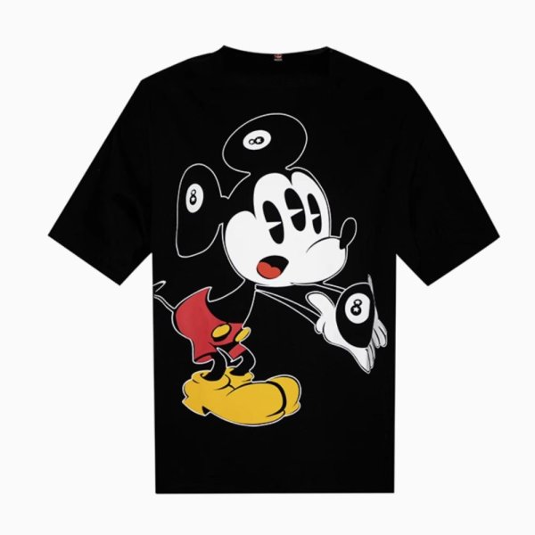 画像1: BLACK8MOB Mickey Black billiards Printed T-shirt T-shirts ユニセックス 男女兼用 ミッキー ビリヤード プリント半袖 Tシャツ (1)