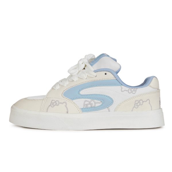 画像1: Kitty Embroidered Leather Lace-up Sneakers Shoes　ユニセックス 男女兼用キティー猫刺繍レザーレースアップスニーカー (1)