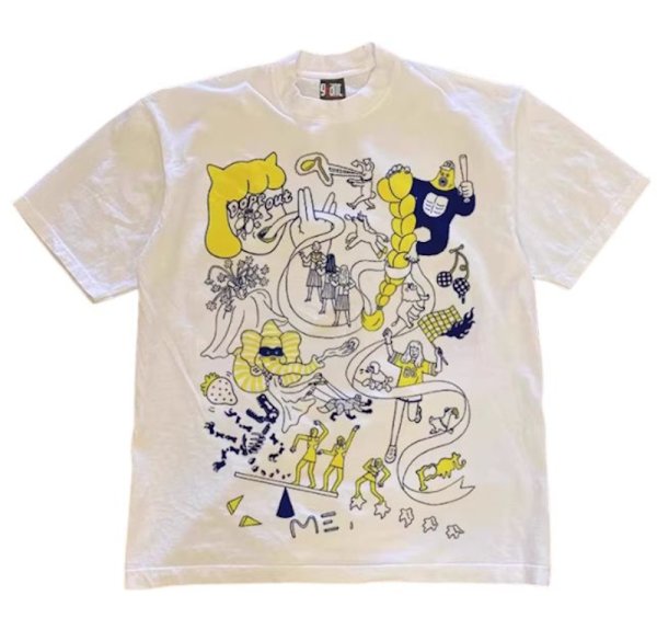 画像1: Unisex Hip hop graphic painting art T-Shirt  ヒップホップグラフィックペイントアート 半袖ラウンドネック Tシャツ ユニセックス 男女兼用 (1)