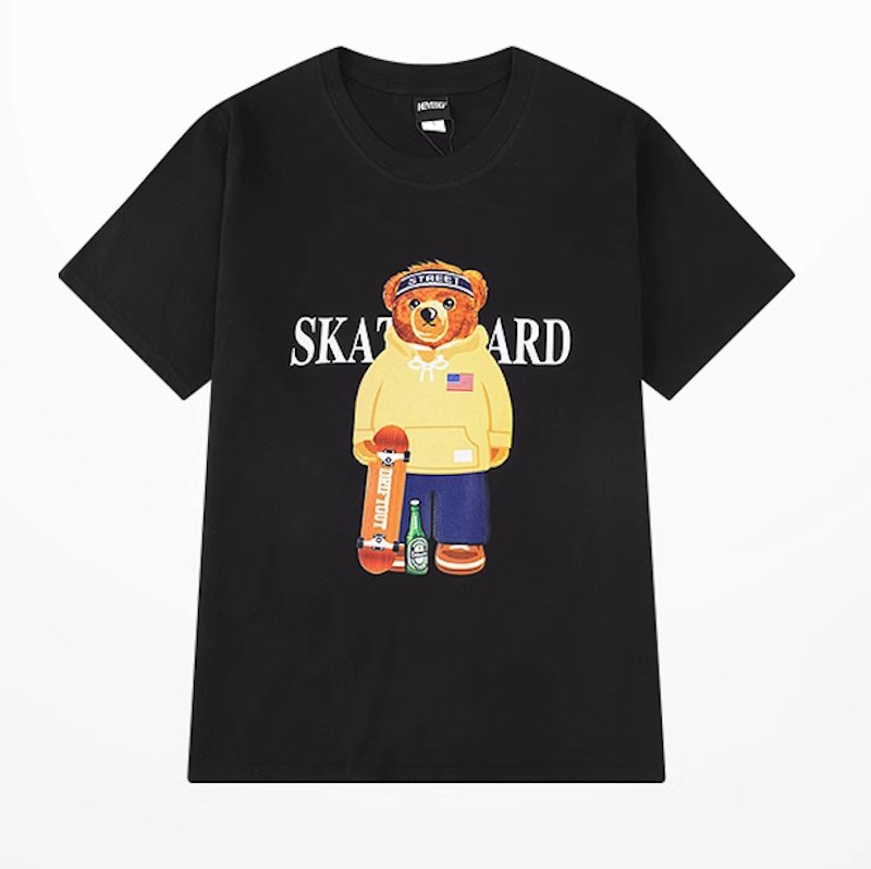 画像2: Unisex Skateboarding Stylish Bear art T-Shirt   スケボーおしゃれベア熊プリント 半袖ラウンドネック Tシャツ ユニセックス 男女兼用 (2)