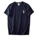 画像1: Unisex  One-point bear embroidery T-Shirt   ワンポイントベア熊刺繍 半袖ラウンドネック Tシャツ ユニセックス 男女兼用 (1)
