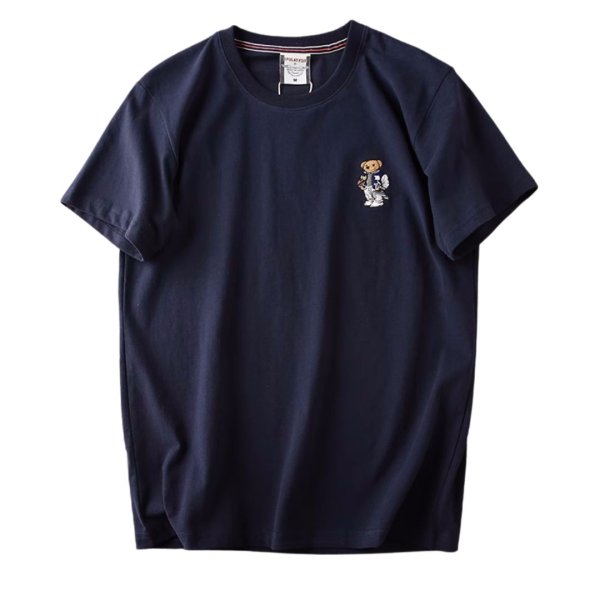 画像1: Unisex  One-point bear embroidery T-Shirt   ワンポイントベア熊刺繍 半袖ラウンドネック Tシャツ ユニセックス 男女兼用 (1)