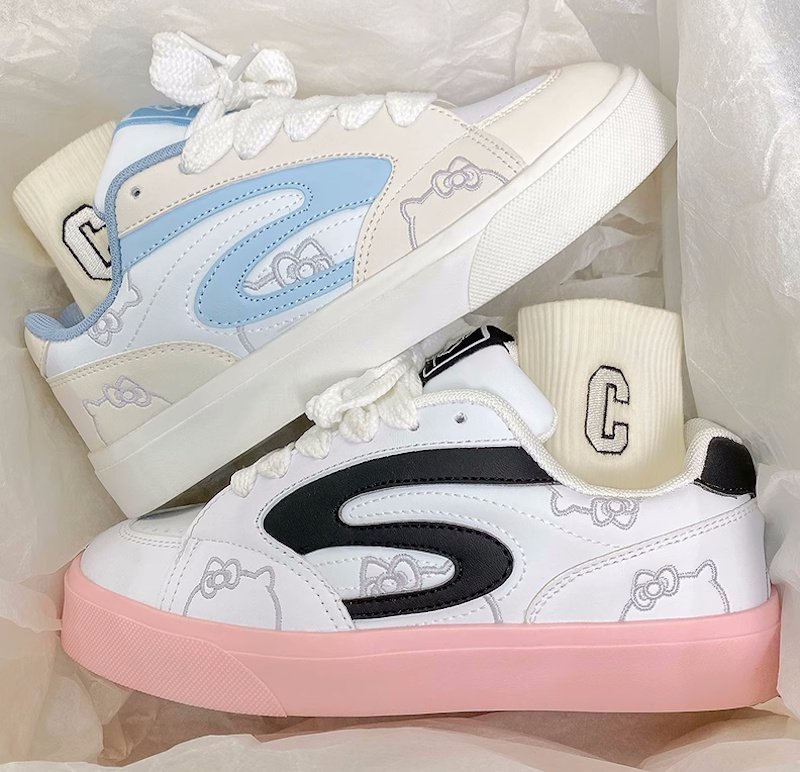 画像6: Kitty Embroidered Leather Lace-up Sneakers Shoes　ユニセックス 男女兼用キティー猫刺繍レザーレースアップスニーカー (6)