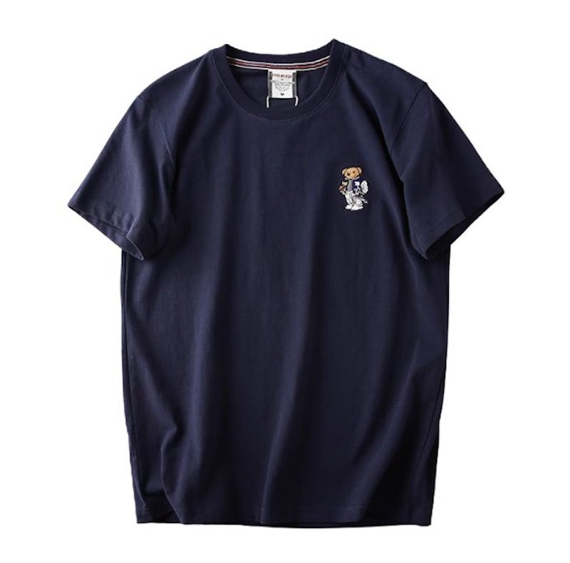 画像3: Unisex  One-point bear embroidery T-Shirt   ワンポイントベア熊刺繍 半袖ラウンドネック Tシャツ ユニセックス 男女兼用 (3)