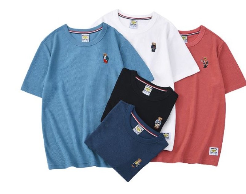 画像7: Unisex  One-point bear embroidery T-Shirt   ワンポイントベア熊刺繍 半袖ラウンドネック Tシャツ ユニセックス 男女兼用 (7)