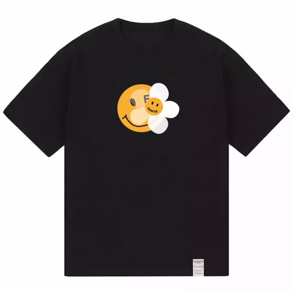 画像1: Unisex Graver Universal Smile & Flower Smilepainting art T-Shirt  グレイバーユニバーサルスマイル＆フラワースマイル アート 半袖ラウンドネック Tシャツ ユニセックス 男女兼用 (1)