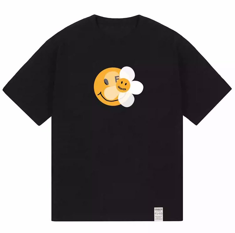 画像1: Unisex Graver Universal Smile & Flower Smilepainting art T-Shirt  グレイバーユニバーサルスマイル＆フラワースマイル アート 半袖ラウンドネック Tシャツ ユニセックス 男女兼用 (1)