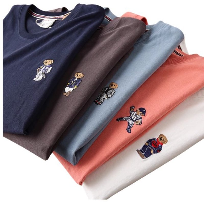 画像8: Unisex  One-point bear embroidery T-Shirt   ワンポイントベア熊刺繍 半袖ラウンドネック Tシャツ ユニセックス 男女兼用 (8)