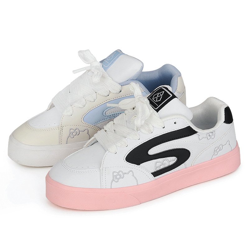 画像3: Kitty Embroidered Leather Lace-up Sneakers Shoes　ユニセックス 男女兼用キティー猫刺繍レザーレースアップスニーカー (3)