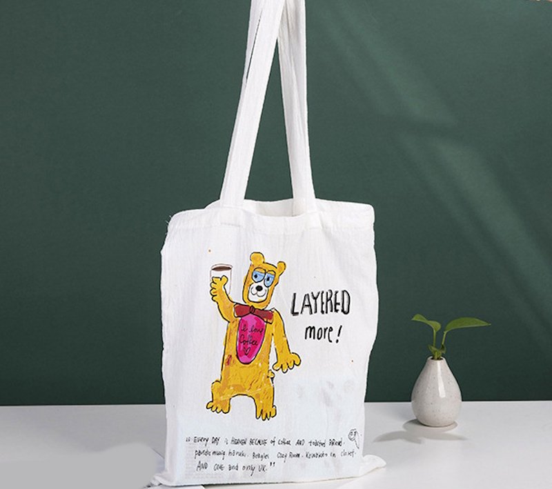 画像3: Coffee bear design canvas tote shoulder eco shopping bag コーヒーベアデザイン トートショルダーエコショッピングけバッグ (3)