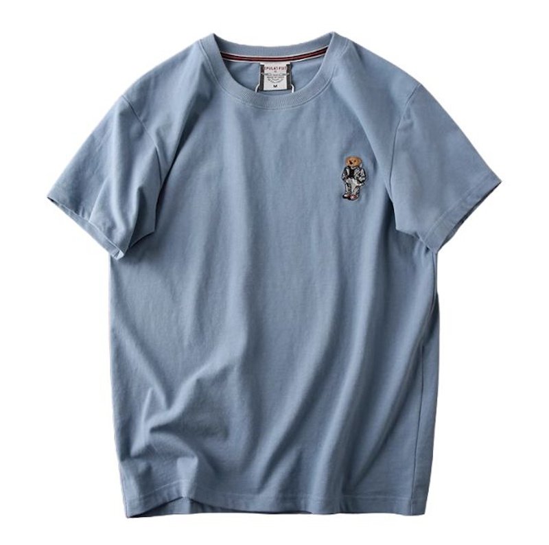 画像4: Unisex  One-point bear embroidery T-Shirt   ワンポイントベア熊刺繍 半袖ラウンドネック Tシャツ ユニセックス 男女兼用 (4)