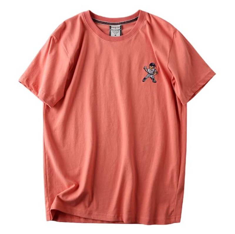 画像6: Unisex  One-point bear embroidery T-Shirt   ワンポイントベア熊刺繍 半袖ラウンドネック Tシャツ ユニセックス 男女兼用 (6)