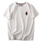 画像2: Unisex  One-point bear embroidery T-Shirt   ワンポイントベア熊刺繍 半袖ラウンドネック Tシャツ ユニセックス 男女兼用 (2)