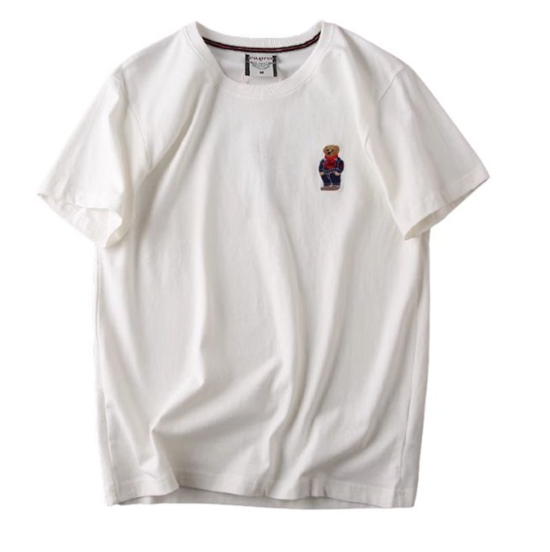 画像2: Unisex  One-point bear embroidery T-Shirt   ワンポイントベア熊刺繍 半袖ラウンドネック Tシャツ ユニセックス 男女兼用 (2)