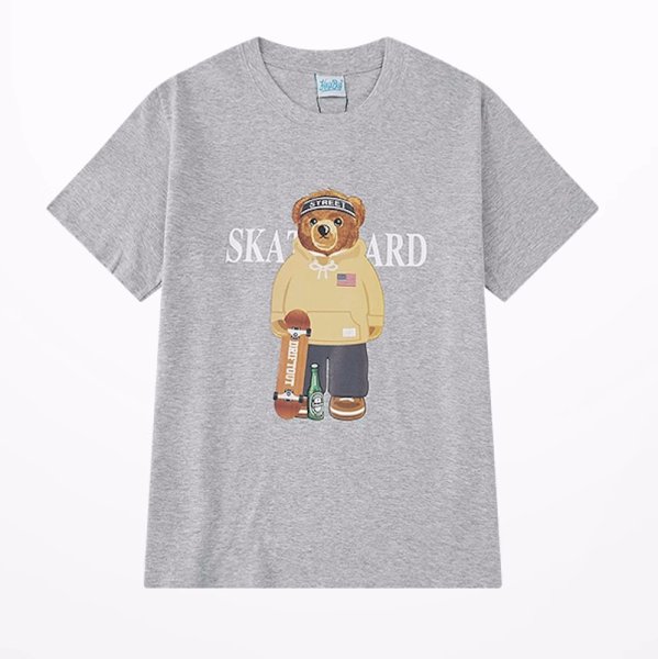 画像1: Unisex Skateboarding Stylish Bear art T-Shirt   スケボーおしゃれベア熊プリント 半袖ラウンドネック Tシャツ ユニセックス 男女兼用 (1)