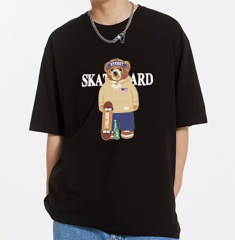 画像5: Unisex Skateboarding Stylish Bear art T-Shirt   スケボーおしゃれベア熊プリント 半袖ラウンドネック Tシャツ ユニセックス 男女兼用 (5)