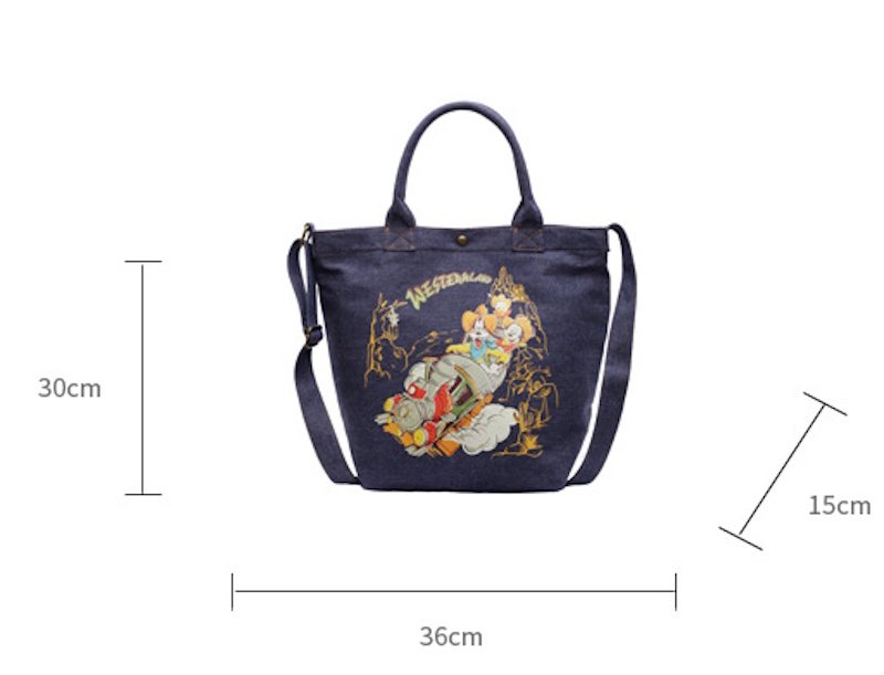 画像3: Disney Character Friends Denim Large Capacity Tote Shoulder Bag  ディズニーキャラクターミッキーマウス仲間デニムラージキャパシティートートショルダー斜め掛けバッグ (3)