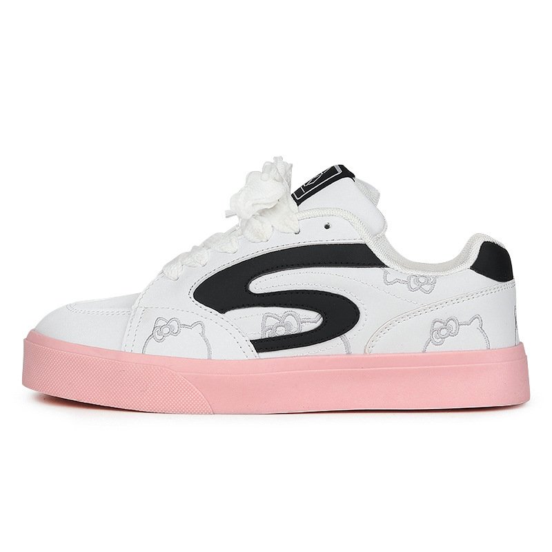 画像2: Kitty Embroidered Leather Lace-up Sneakers Shoes　ユニセックス 男女兼用キティー猫刺繍レザーレースアップスニーカー (2)