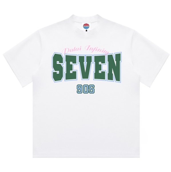 画像1: Unisex Dalaiinfinity SEVEN 90S logo T-Shirt  　Dalaiinfinity SEVEN 90Sセブンロゴプリント 半袖ラウンドネック Tシャツ ユニセックス 男女兼用 (1)