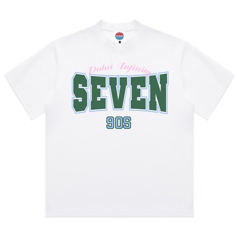 画像1: Unisex Dalaiinfinity SEVEN 90S logo T-Shirt  　Dalaiinfinity SEVEN 90Sセブンロゴプリント 半袖ラウンドネック Tシャツ ユニセックス 男女兼用 (1)