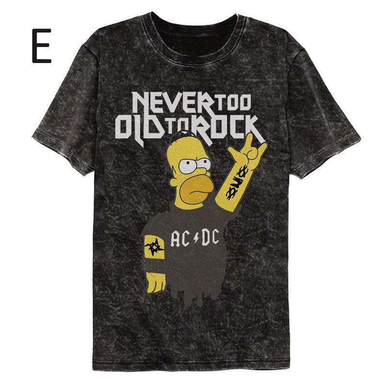 画像5: Unisex The Simpsons ×ACDC rock cartoon washed Vintage styleT-Shirt  シンプソンズ × AC/DC ロック バンドT カートゥーン ウォッシュド ヴィンテージスタイルプリント 半袖ラウンドネックバンド Tシャツ ユニセックス 男女兼用 (5)