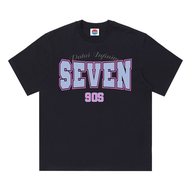 画像2: Unisex Dalaiinfinity SEVEN 90S logo T-Shirt   Dalaiinfinity SEVEN 90Sセブンロゴプリント 半袖ラウンドネック Tシャツ ユニセックス 男女兼用 (2)