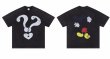 画像1: Unisex Question Mark & ​​Back Mickey Print Short Sleeve Heavy Wash Print T-Shirt  　クエスチョンマーク＆バック ミッキープリント 半袖 ヘビーウォッシュプリント 半袖ラウンドネック Tシャツ ユニセックス 男女兼用 (1)